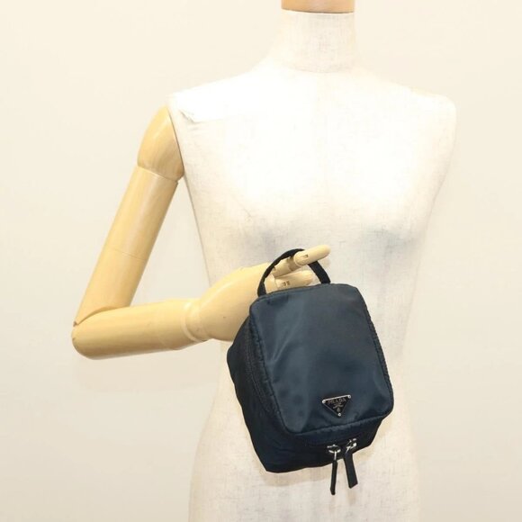 PRADA Hand Pouch Nylon Navy Silver Auth - Picture 1 of 16